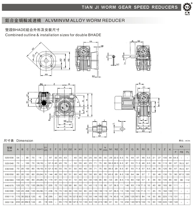 雙段雙級NMRV減速機(jī)型號規(guī)格參數(shù)